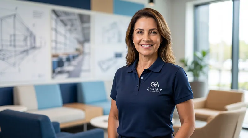 Hyundai GPA brand on a staff polo shirt in a bright office
