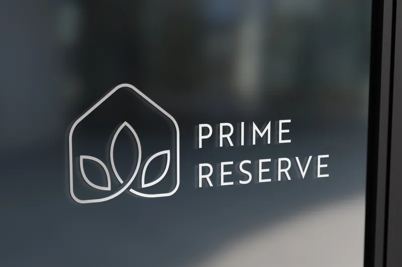 Prime Reserve logo etched on frosted glass